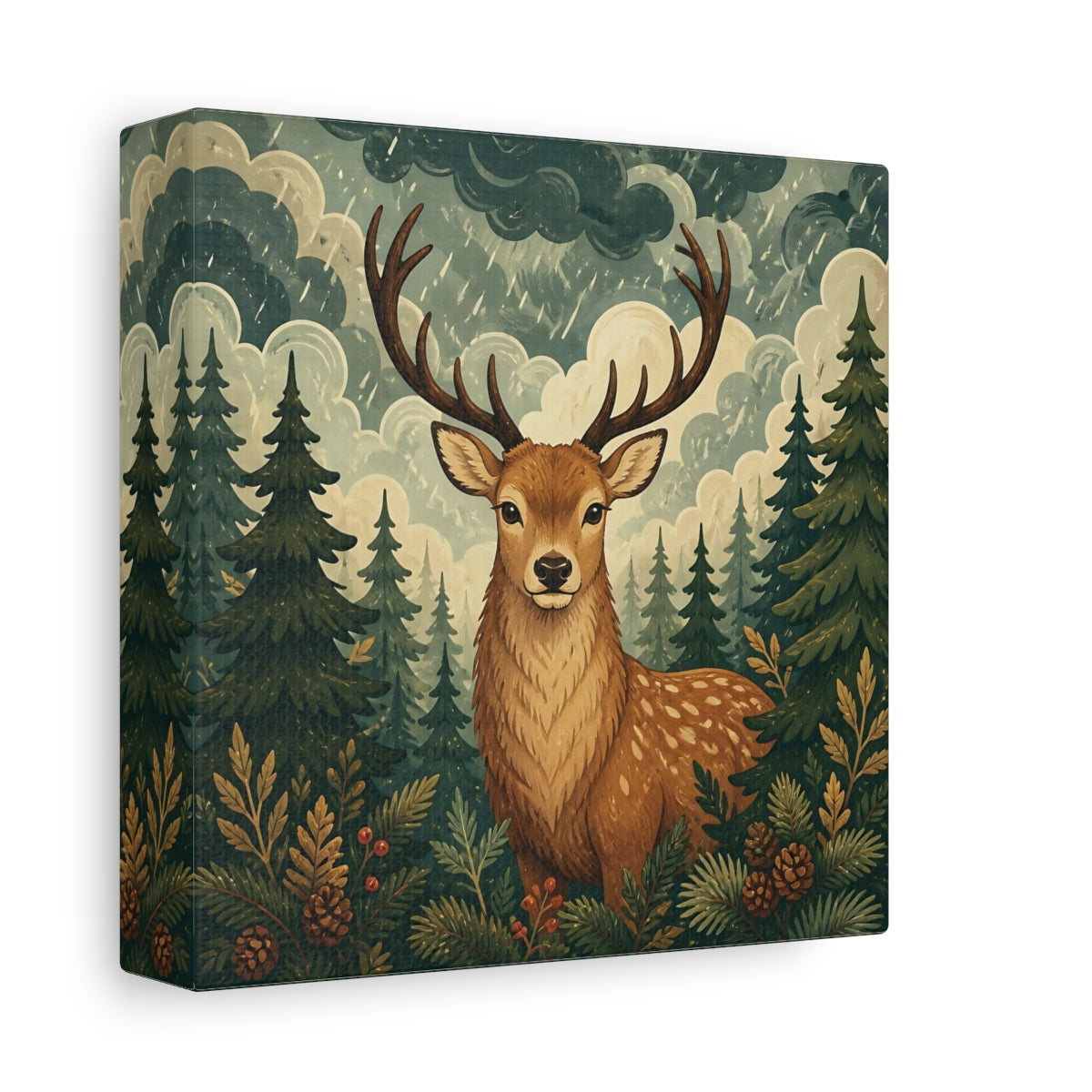 Side Mockup 2. Animals Deer Brown And Green shown as stretched canvas wall art