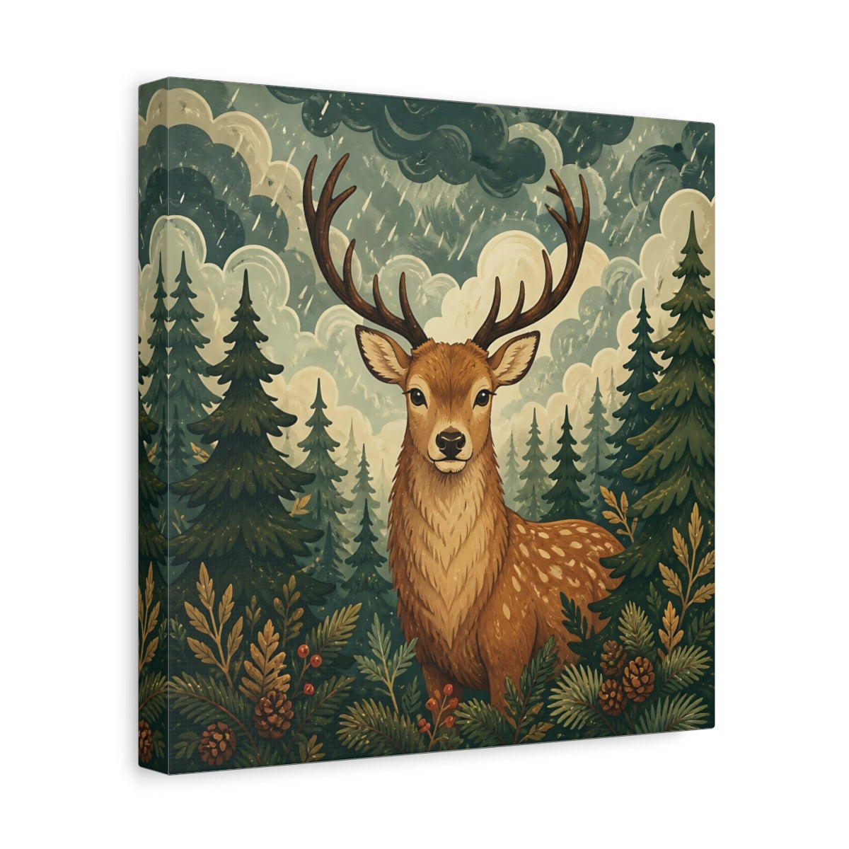Side Mockup 8. Animals Deer Brown And Green shown as stretched canvas wall art
