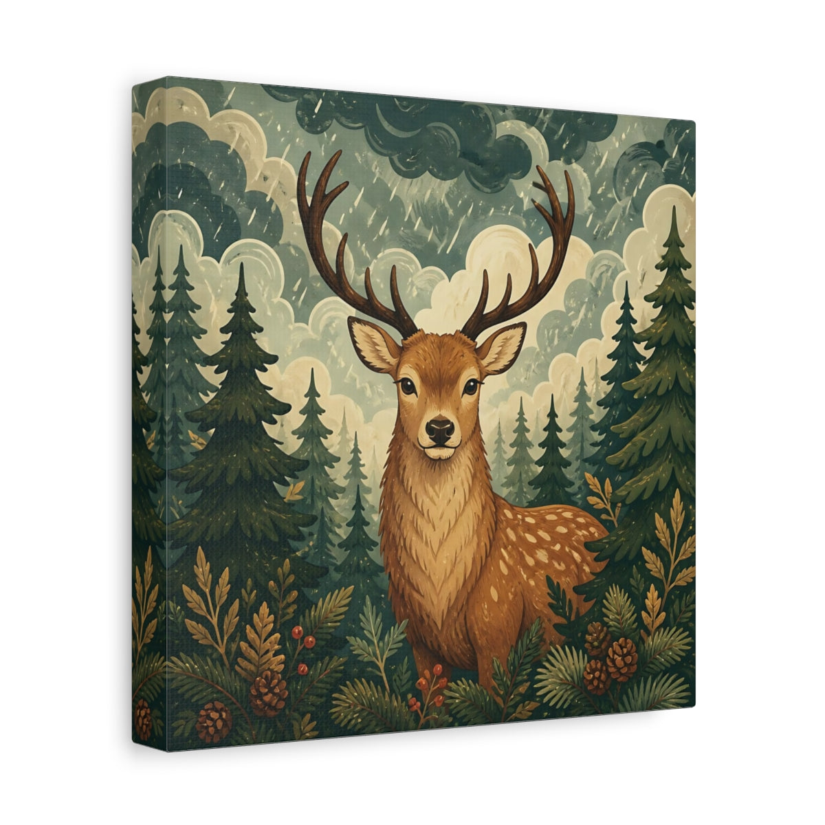 Side Mockup 9. Animals Deer Brown And Green shown as stretched canvas wall art