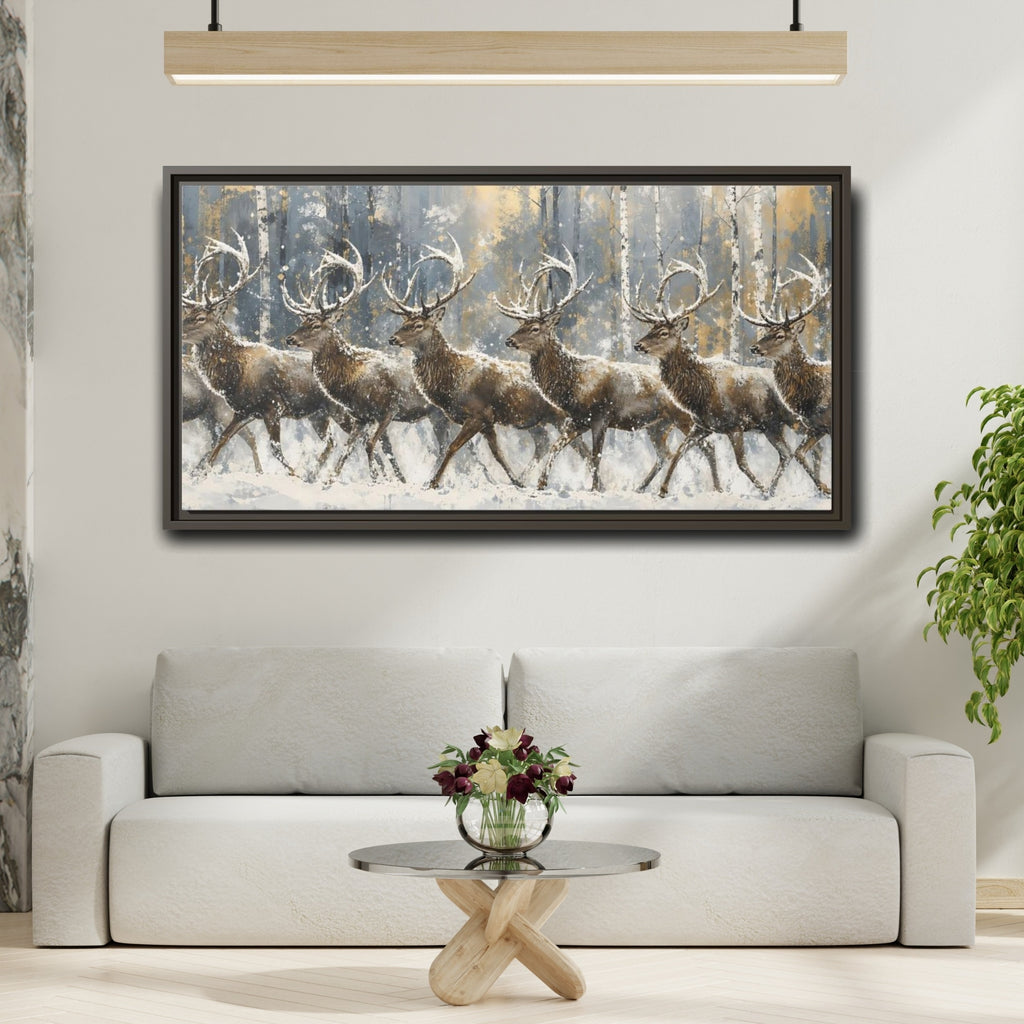Mockup 2. Animals Deer Brown Deer Gold shown as stretched canvas wall art