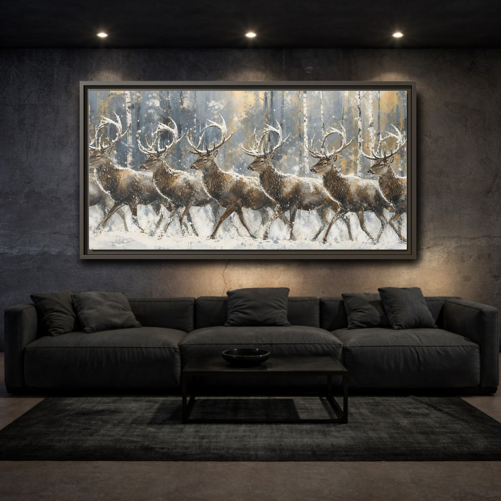 Mockup 3. Animals Deer Brown Deer Gold shown as stretched canvas wall art