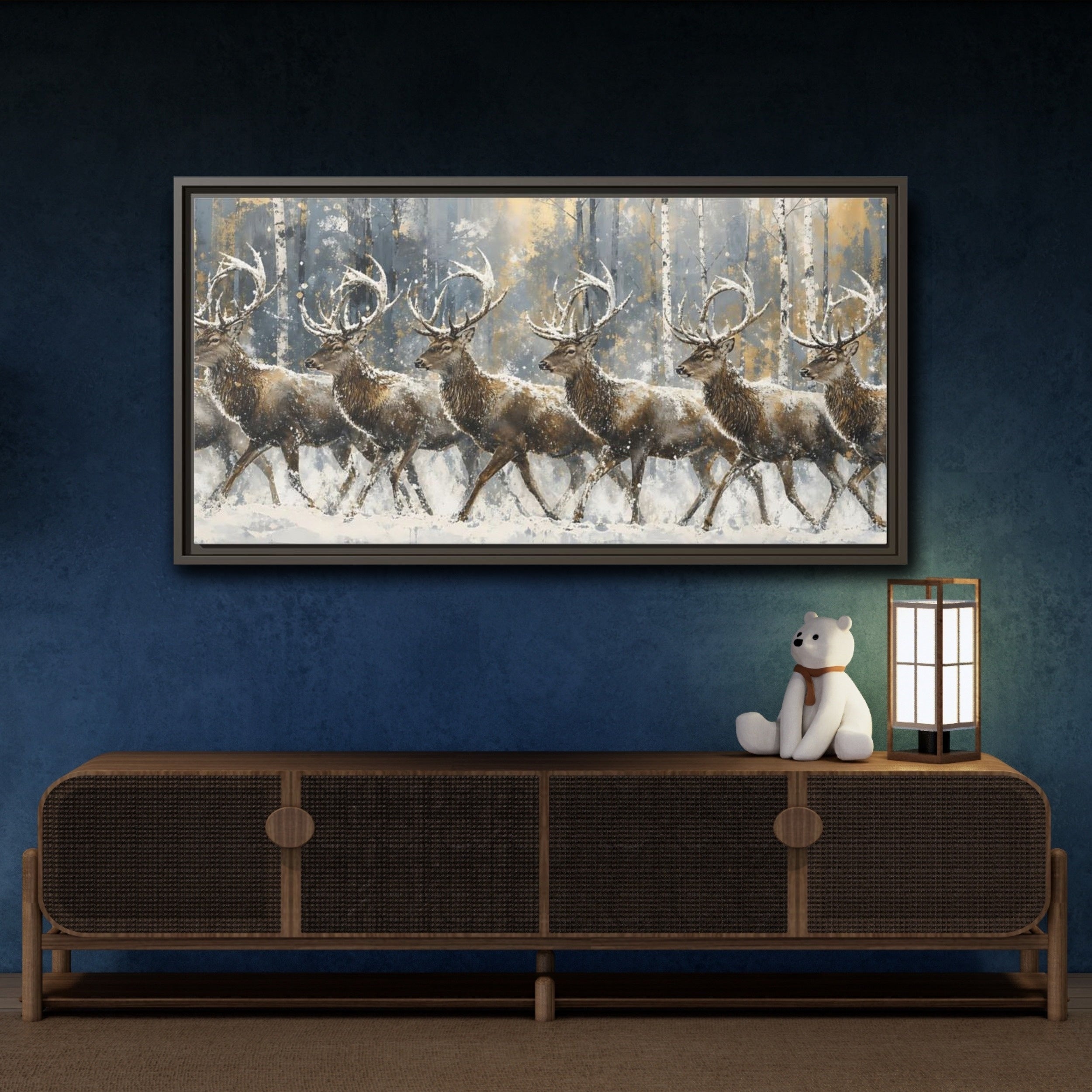 Mockup 4. Animals Deer Brown Deer Gold shown as stretched canvas wall art