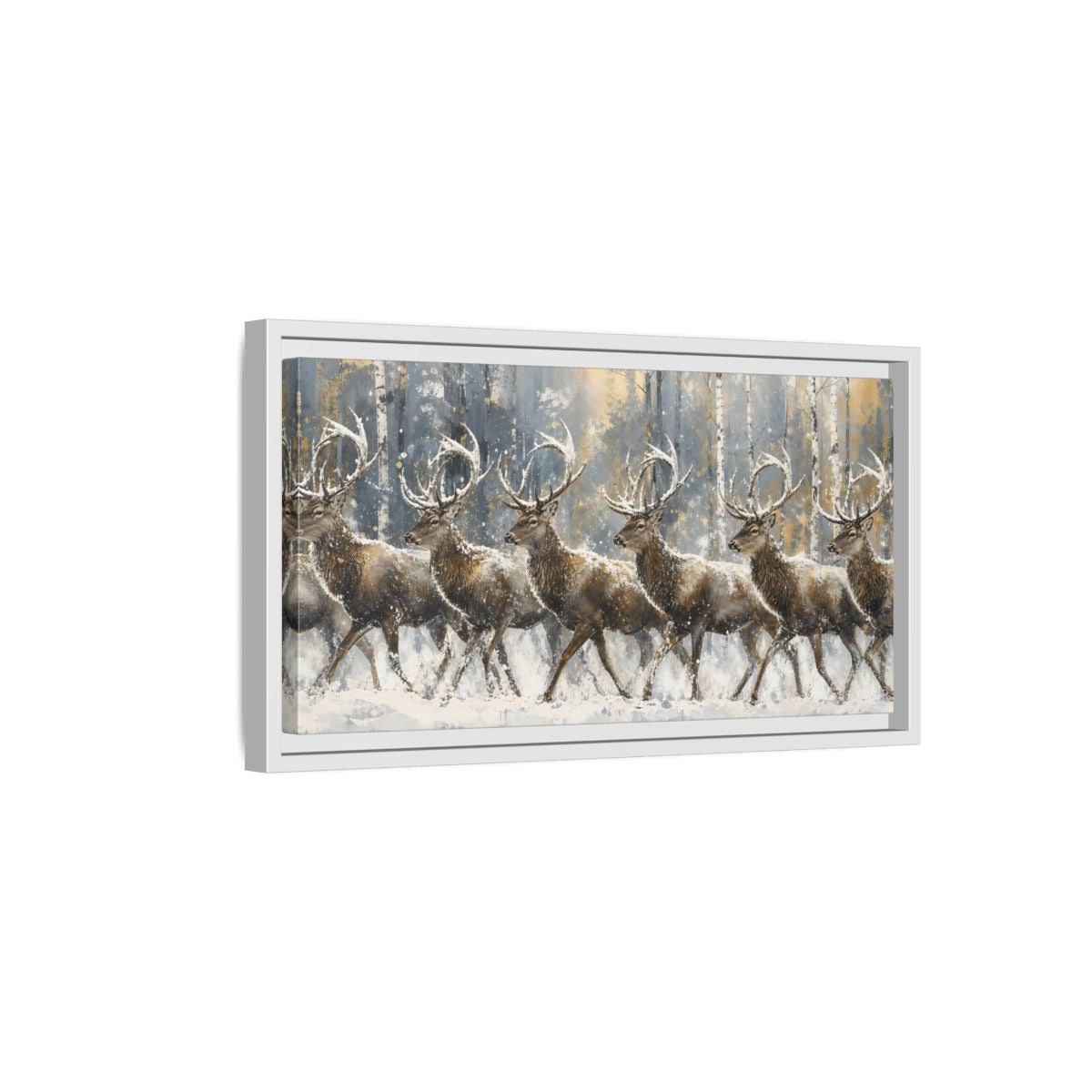 Side Mockup 6. Animals Deer Brown Deer Gold shown as stretched canvas wall art