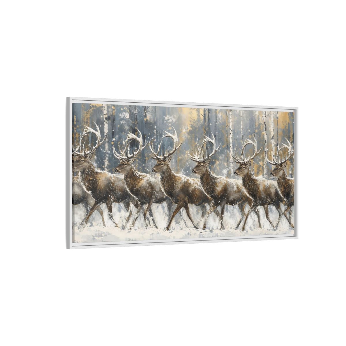 Side Mockup 3. Animals Deer Brown Deer Gold shown as stretched canvas wall art