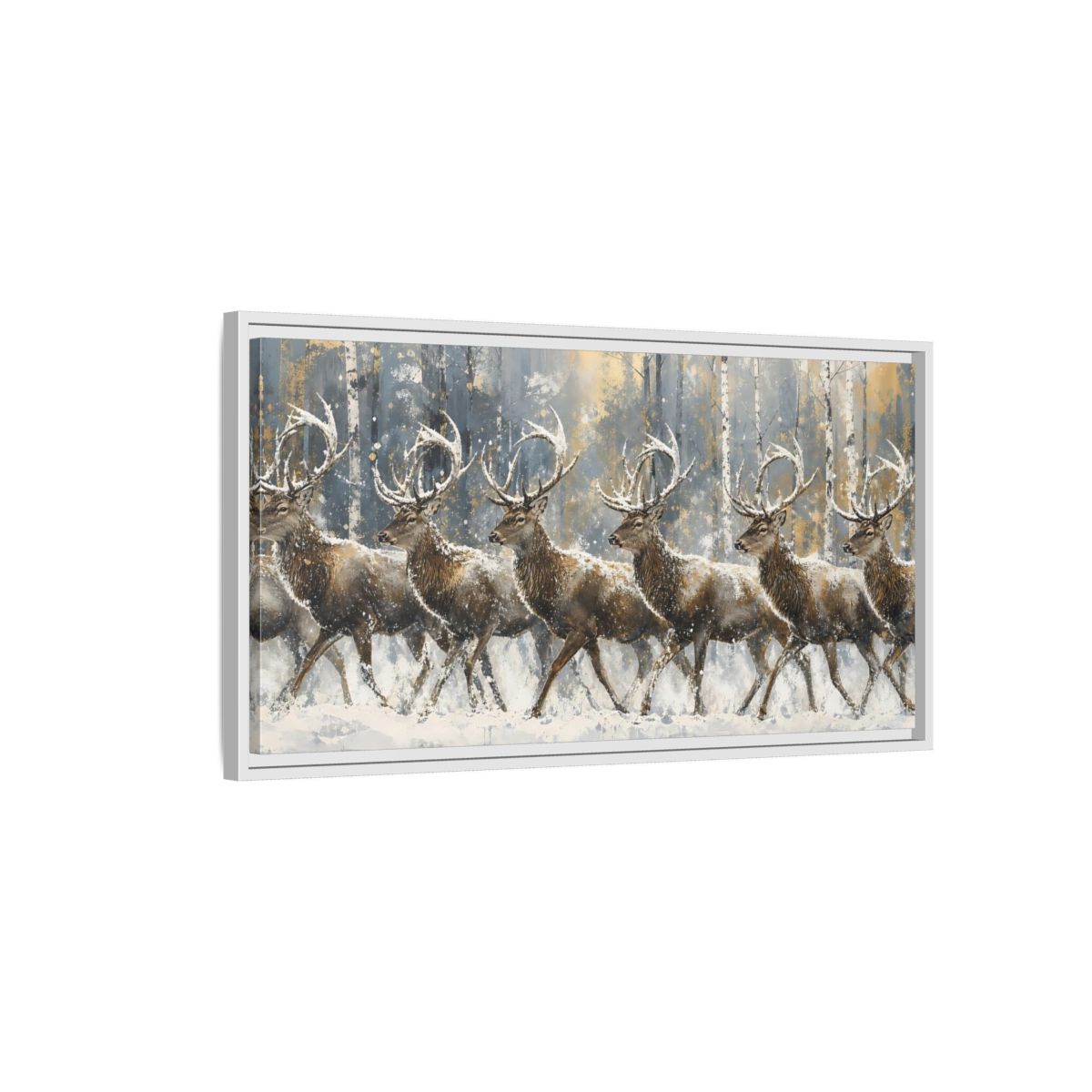 Side Mockup 1. Animals Deer Brown Deer Gold shown as stretched canvas wall art