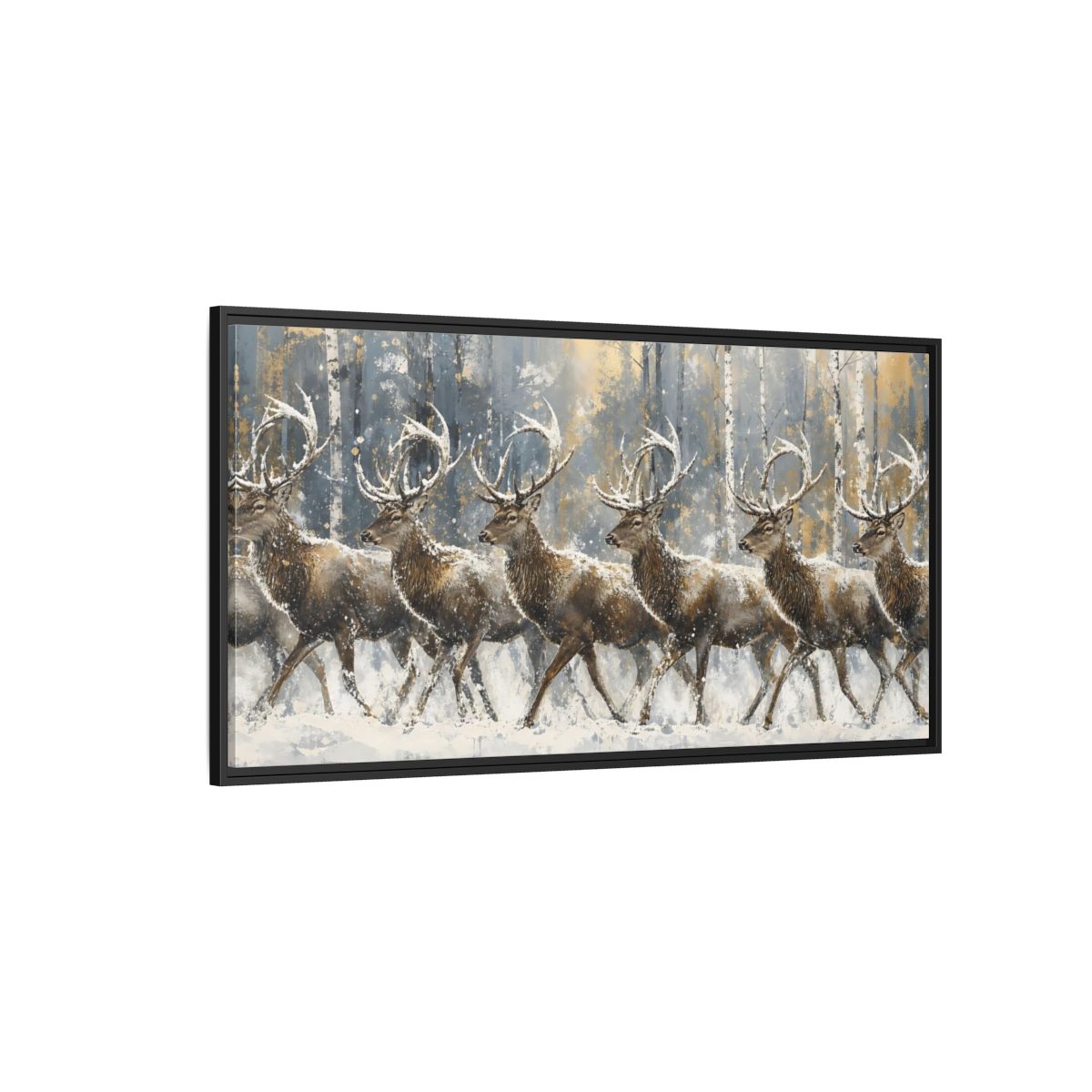 Side Mockup 5. Animals Deer Brown Deer Gold shown as stretched canvas wall art