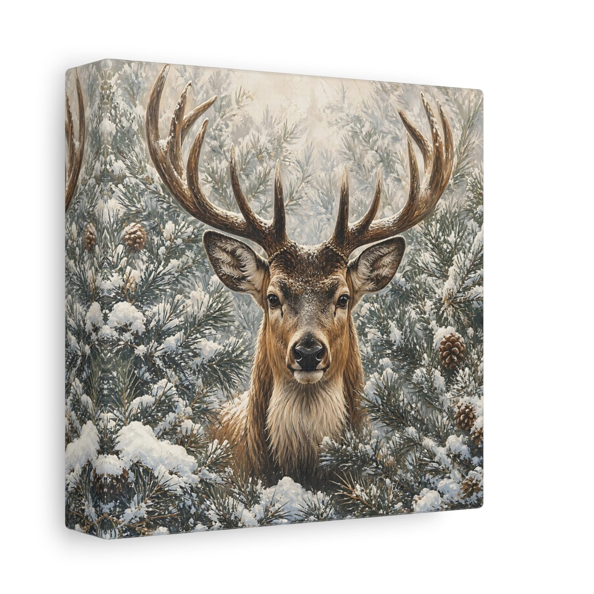 Side Mockup 2. Animals Deer Winter Deer shown as stretched canvas wall art