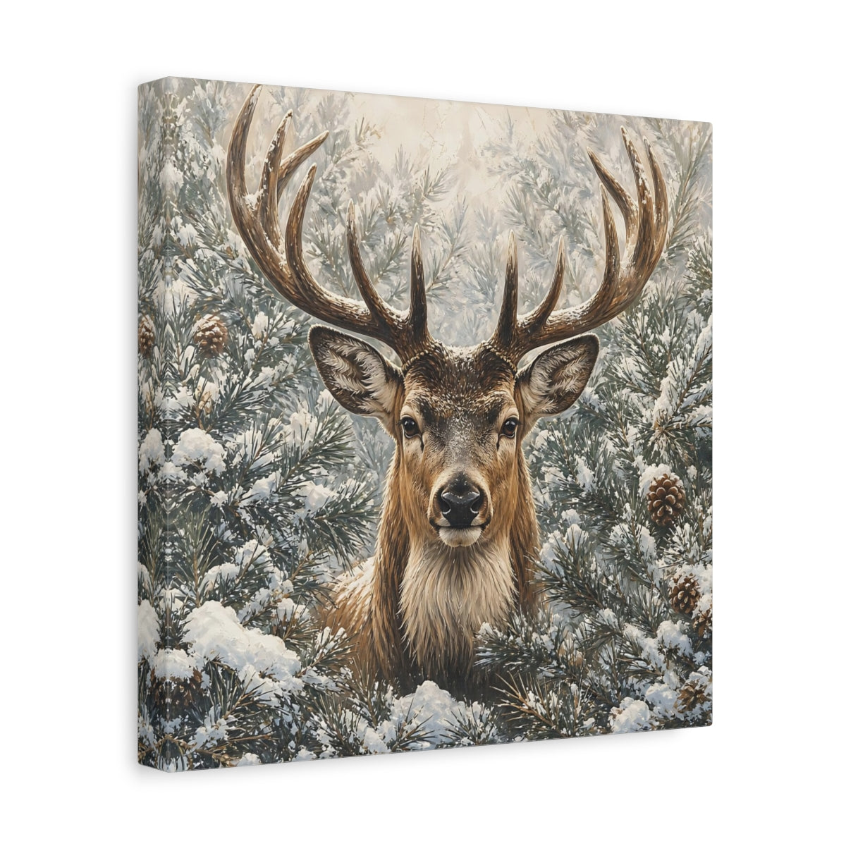 Side Mockup 8. Animals Deer Winter Deer shown as stretched canvas wall art