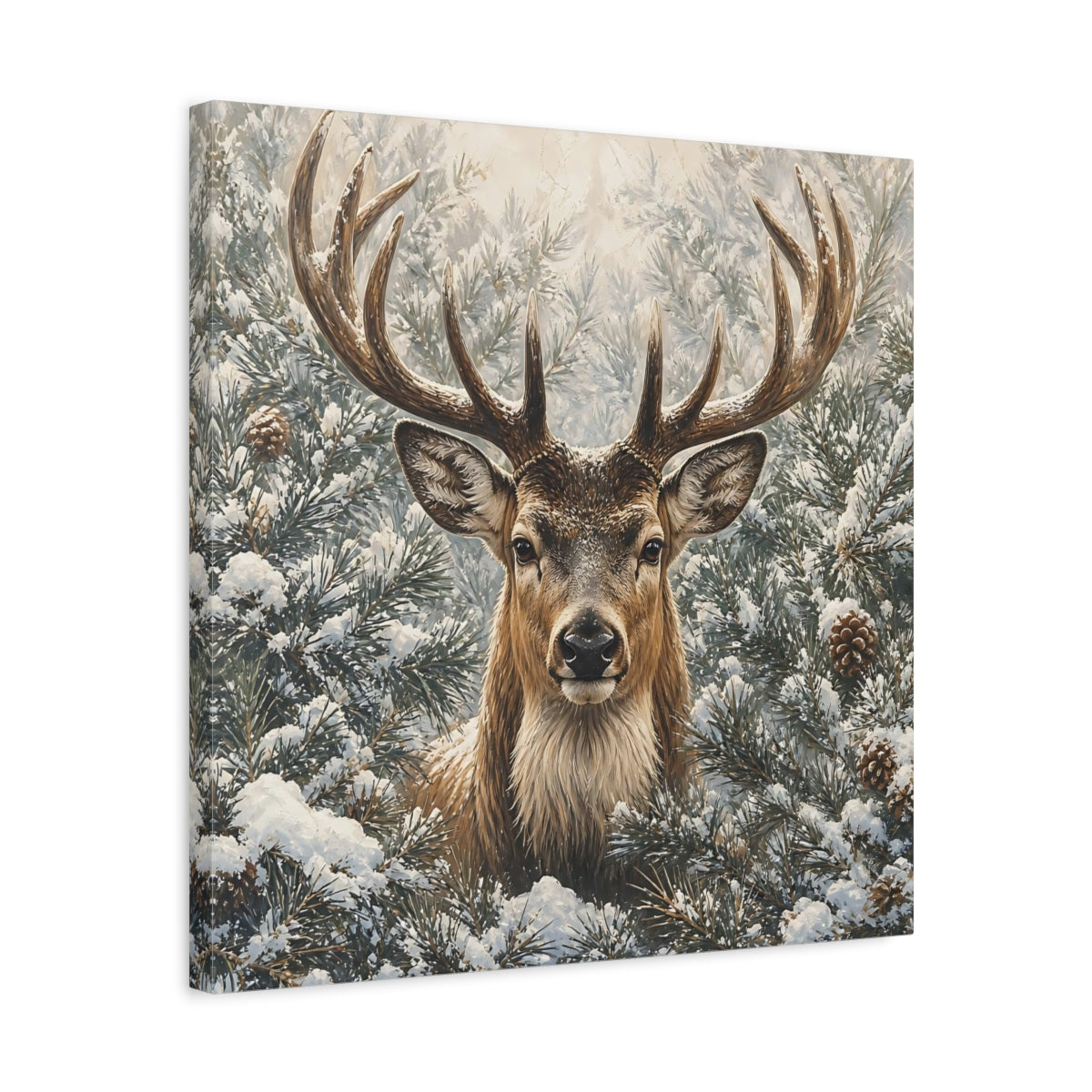 Side Mockup 5. Animals Deer Winter Deer shown as stretched canvas wall art