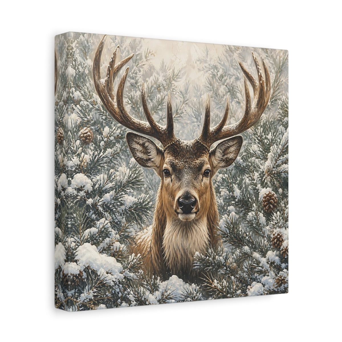 Side Mockup 9. Animals Deer Winter Deer shown as stretched canvas wall art