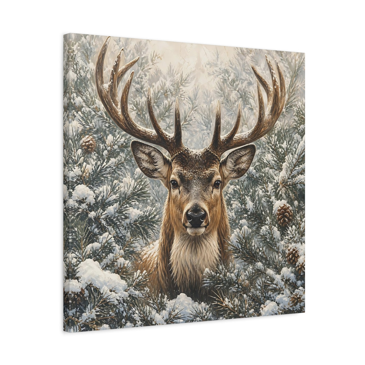 Side Mockup 4. Animals Deer Winter Deer shown as stretched canvas wall art