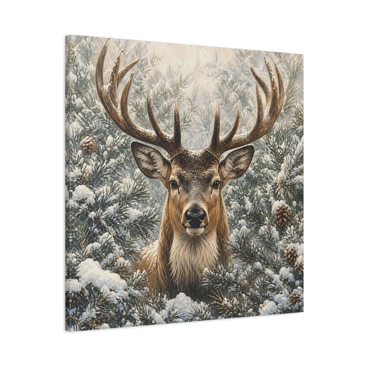 Main Mockup. Animals Deer Winter Deer shown as stretched canvas wall art