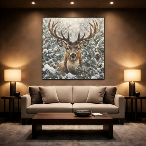 Mockup 2. Animals Deer Winter Deer shown as stretched canvas wall art