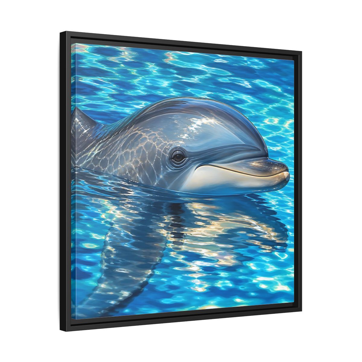 Side Mockup 31. Animals Dolphin Blue Dolphin shown as stretched canvas wall art
