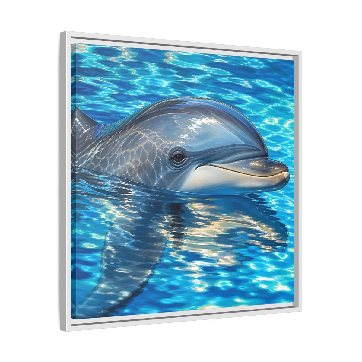 Side Mockup 26. Animals Dolphin Blue Dolphin shown as stretched canvas wall art