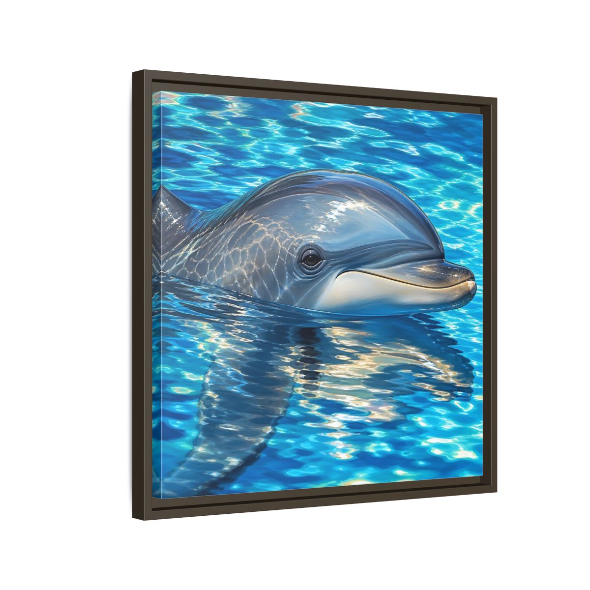 Side Mockup 11. Animals Dolphin Blue Dolphin shown as stretched canvas wall art
