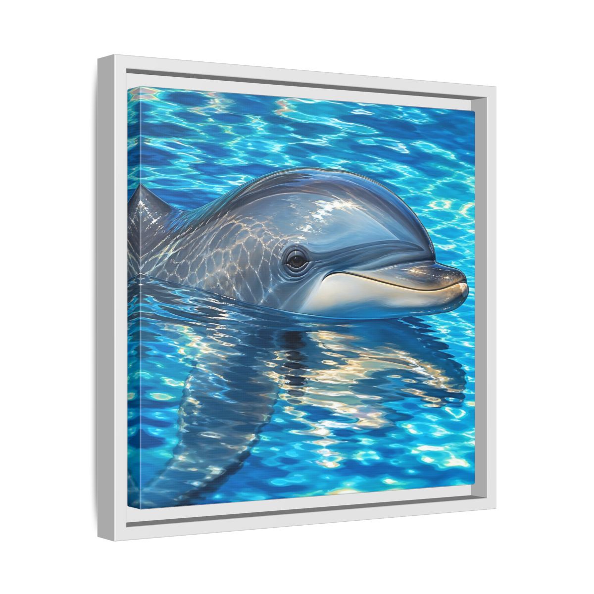 Side Mockup 28. Animals Dolphin Blue Dolphin shown as stretched canvas wall art