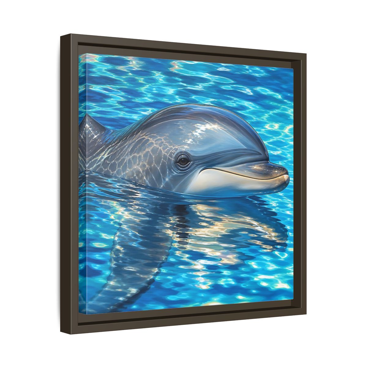 Side Mockup 29. Animals Dolphin Blue Dolphin shown as stretched canvas wall art