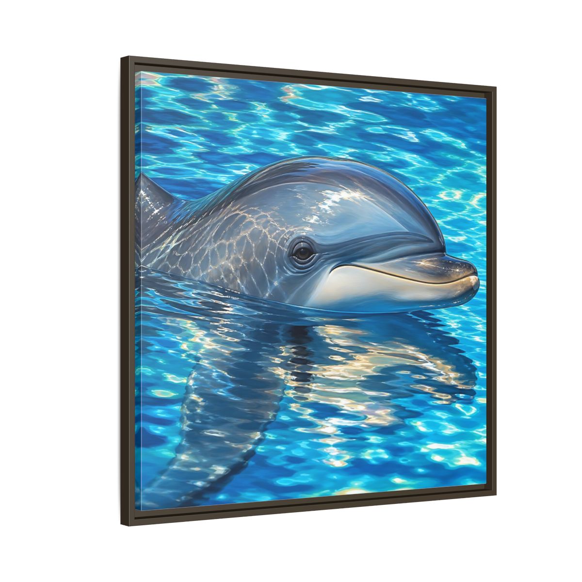 Side Mockup 8. Animals Dolphin Blue Dolphin shown as stretched canvas wall art