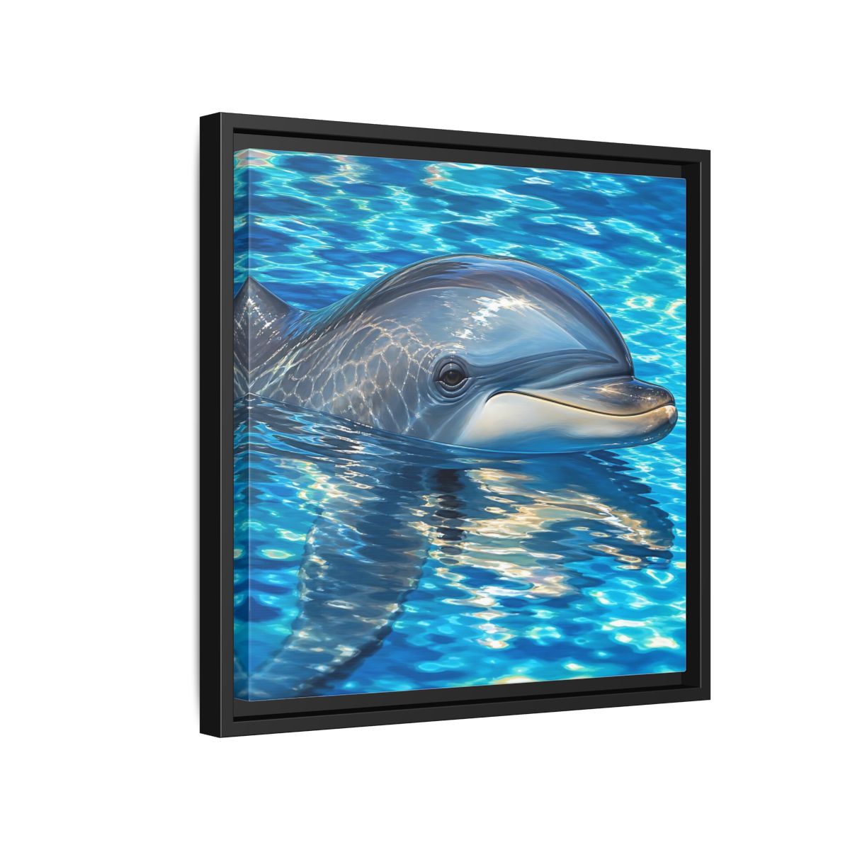Side Mockup 15. Animals Dolphin Blue Dolphin shown as stretched canvas wall art