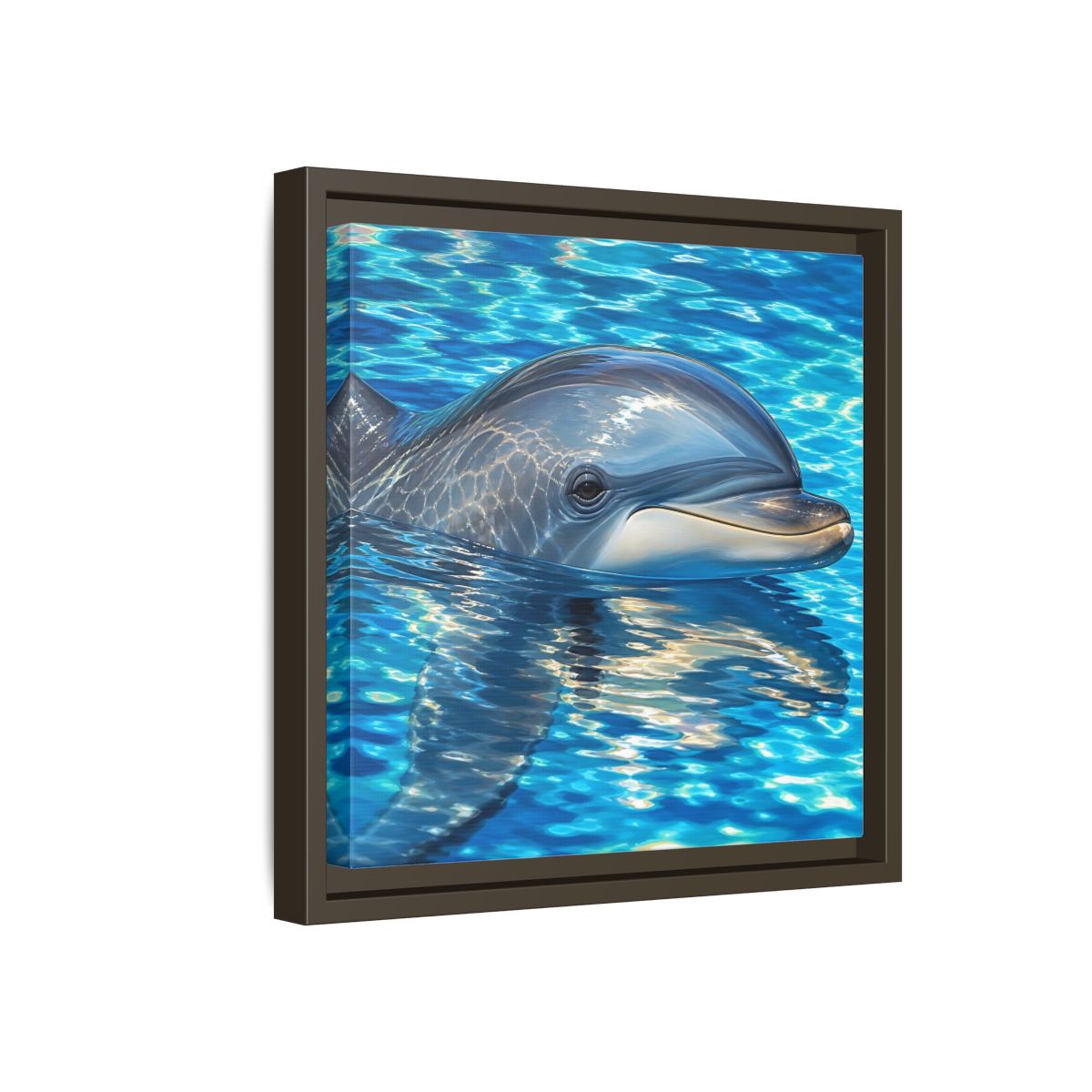 Side Mockup 17. Animals Dolphin Blue Dolphin shown as stretched canvas wall art