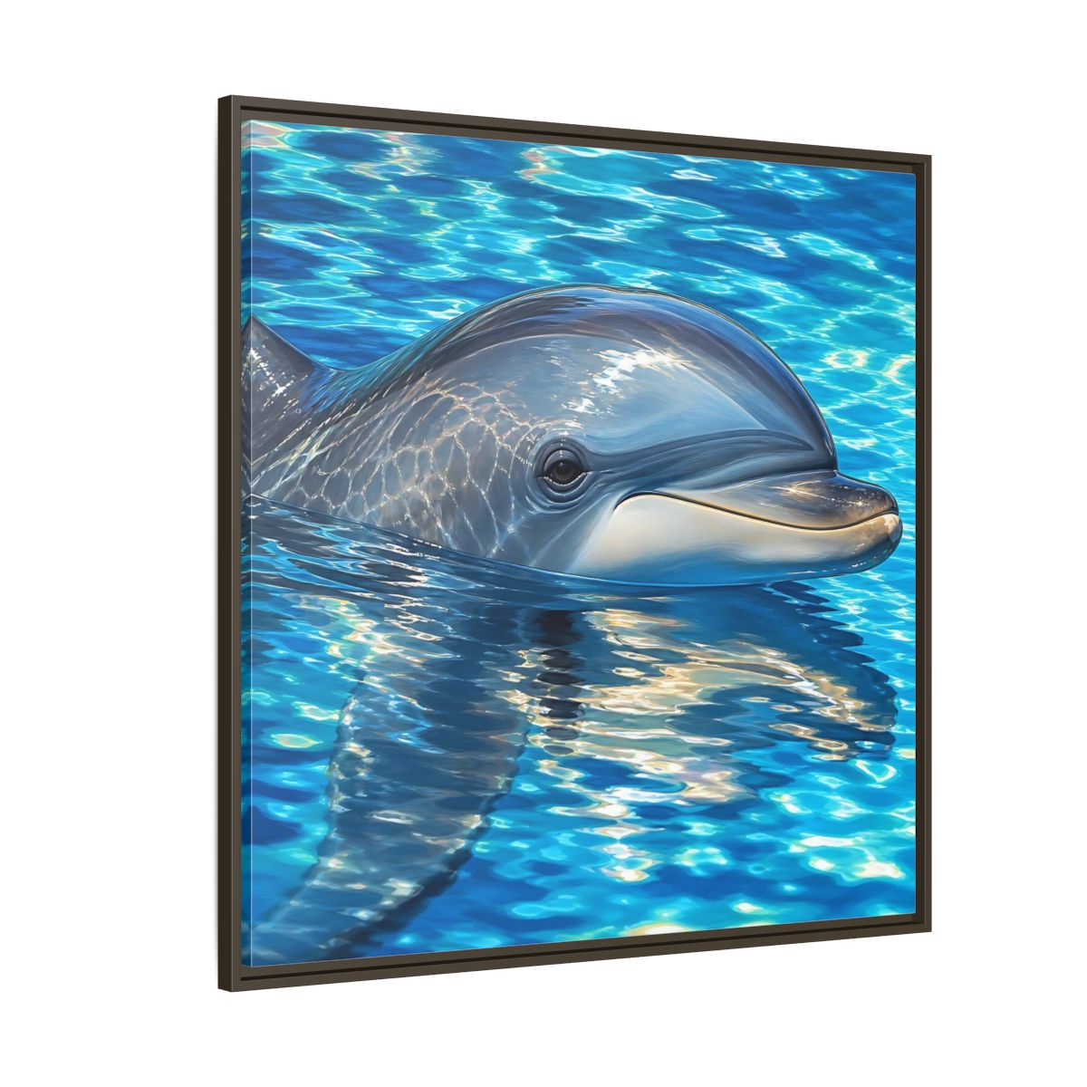 Side Mockup 5. Animals Dolphin Blue Dolphin shown as stretched canvas wall art