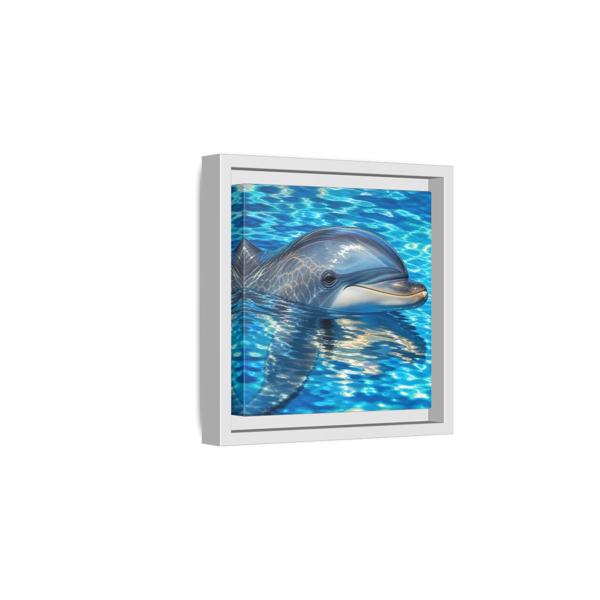 Side Mockup 1. Animals Dolphin Blue Dolphin shown as stretched canvas wall art
