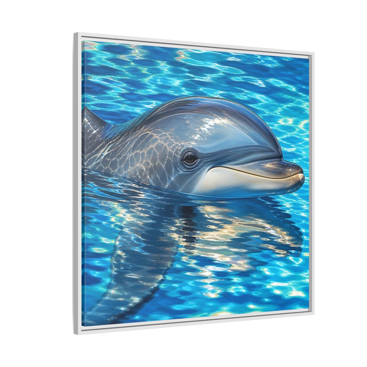 Side Mockup 4. Animals Dolphin Blue Dolphin shown as stretched canvas wall art