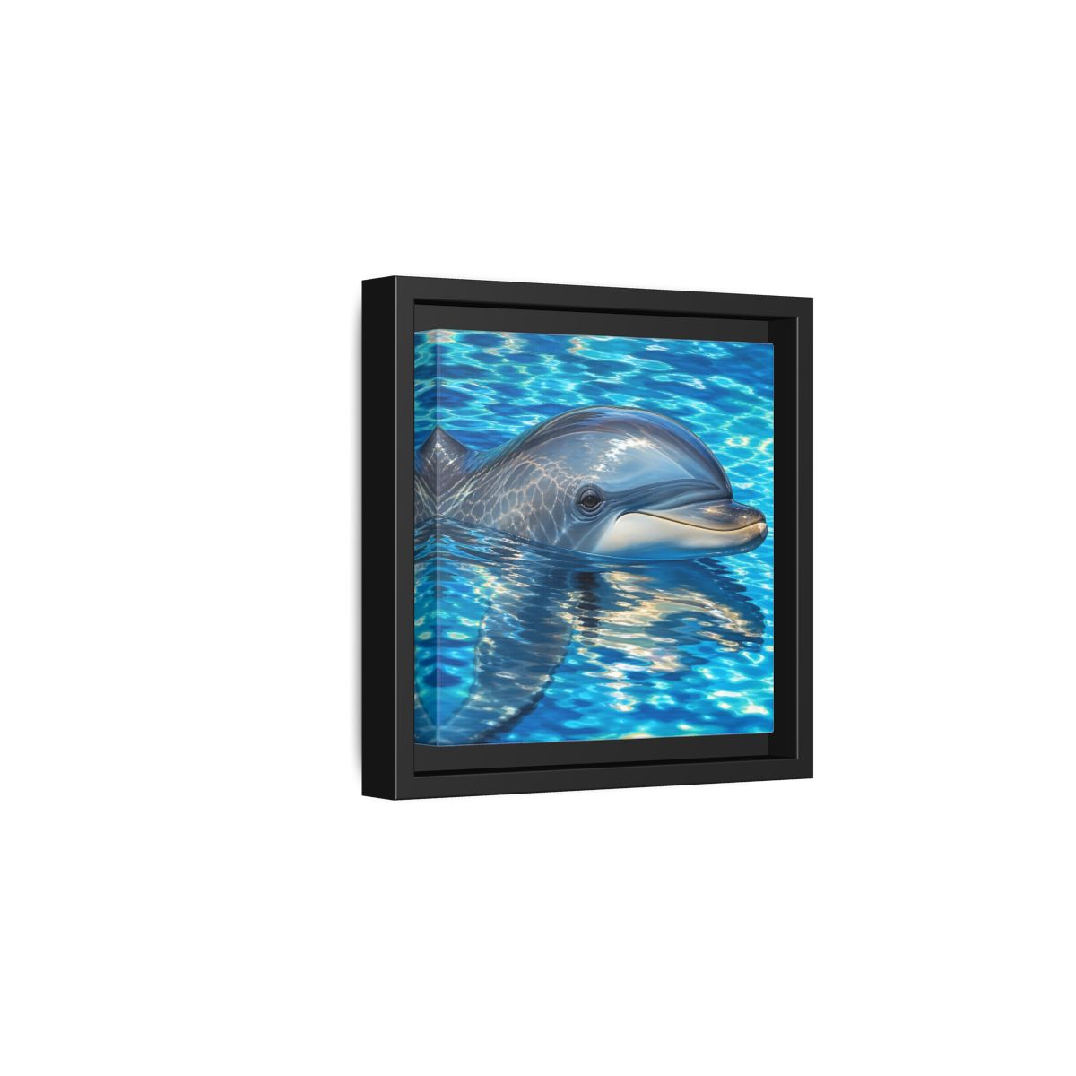 Side Mockup 3. Animals Dolphin Blue Dolphin shown as stretched canvas wall art