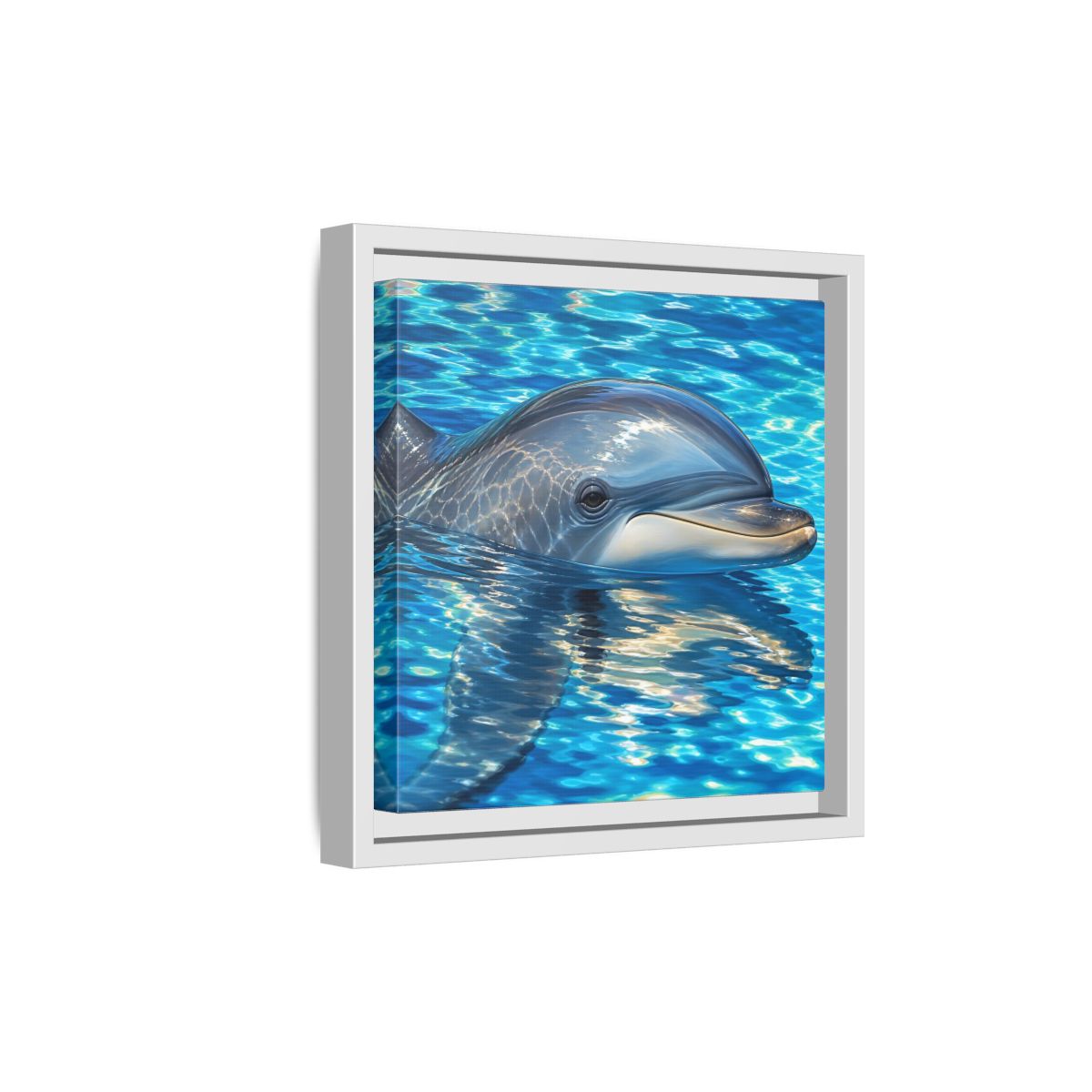 Side Mockup 19. Animals Dolphin Blue Dolphin shown as stretched canvas wall art