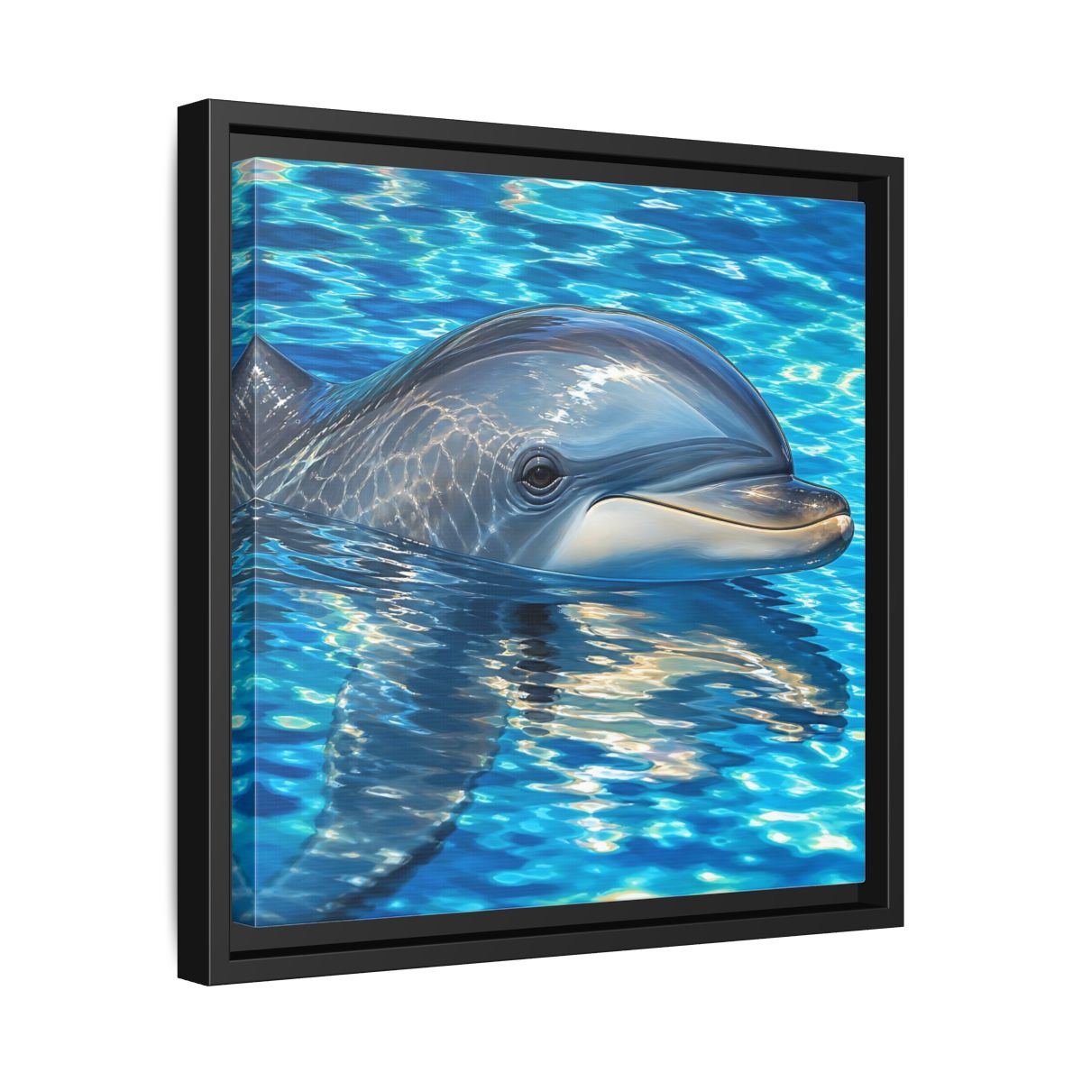 Side Mockup 32. Animals Dolphin Blue Dolphin shown as stretched canvas wall art