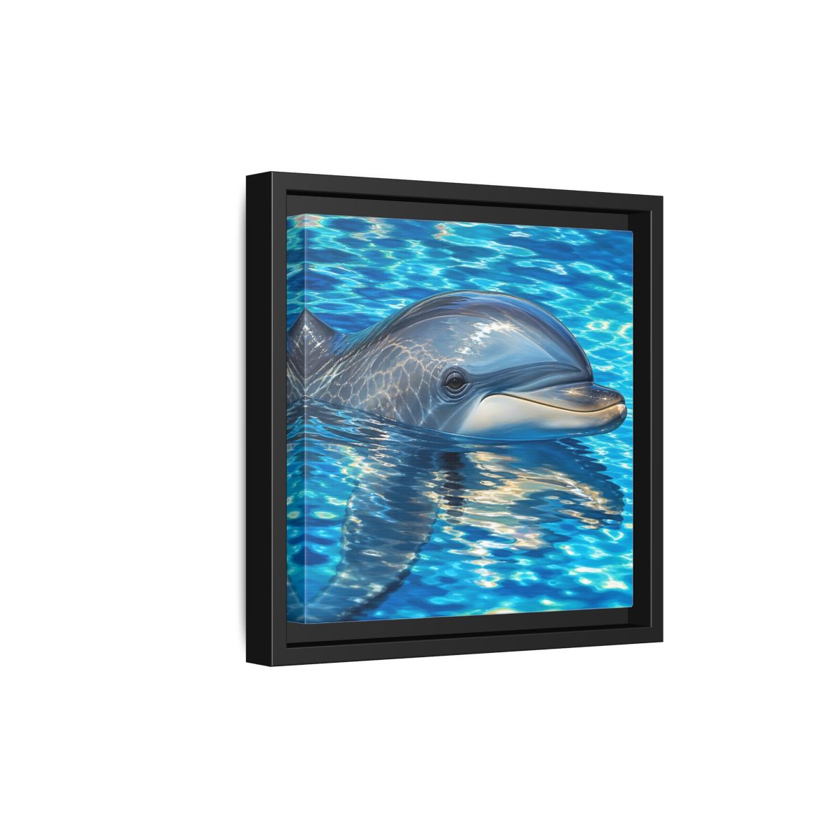 Side Mockup 21. Animals Dolphin Blue Dolphin shown as stretched canvas wall art