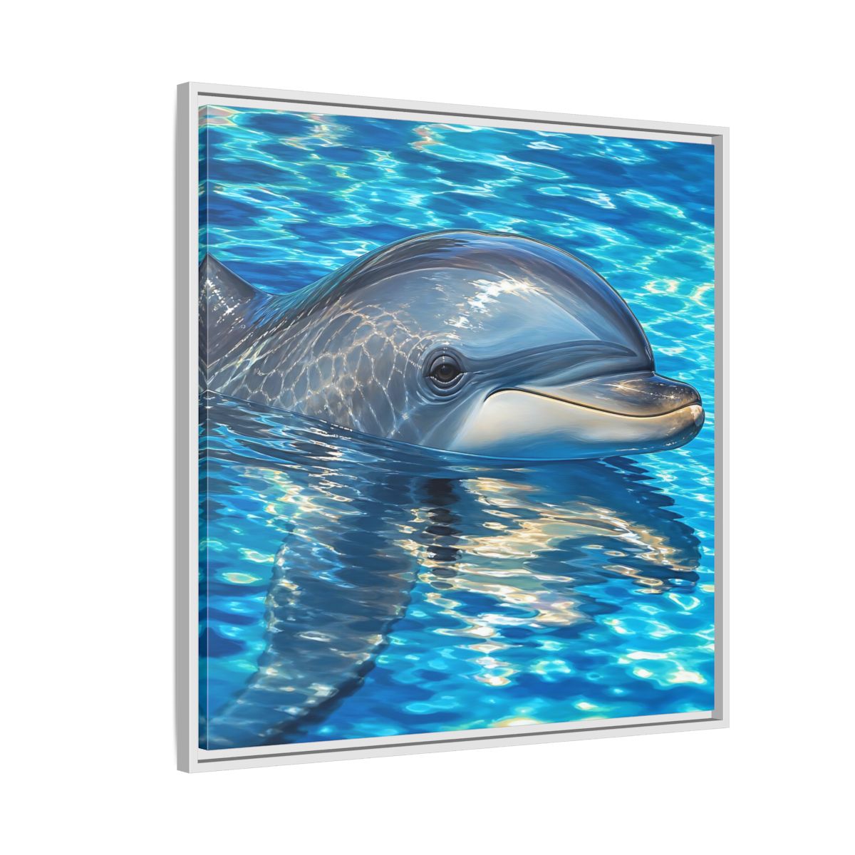 Side Mockup 7. Animals Dolphin Blue Dolphin shown as stretched canvas wall art