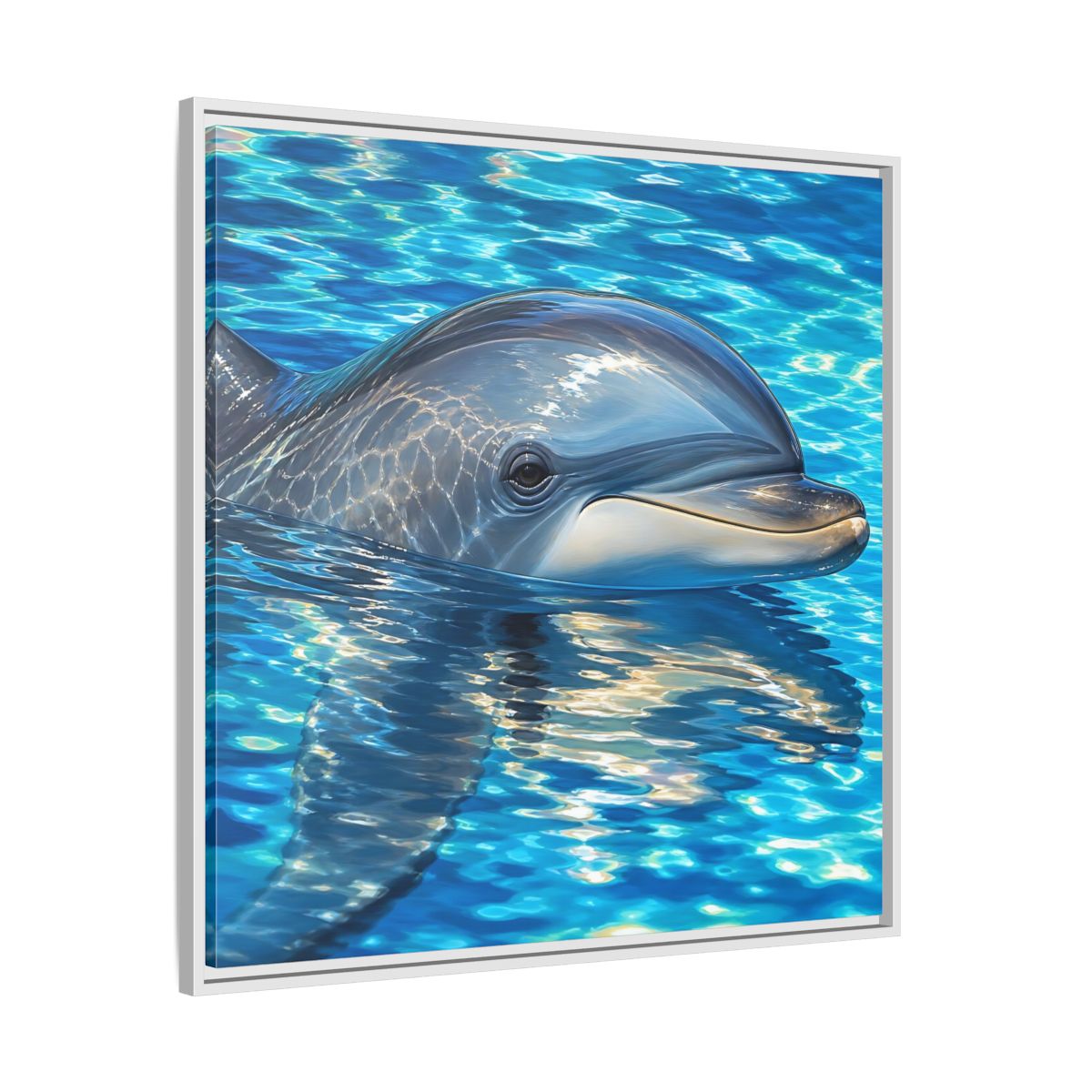 Side Mockup 25. Animals Dolphin Blue Dolphin shown as stretched canvas wall art