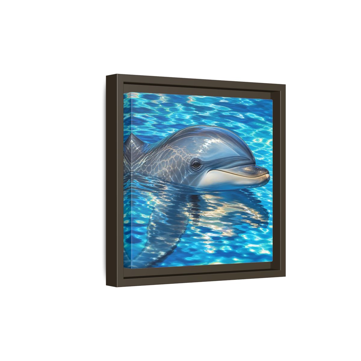 Side Mockup 20. Animals Dolphin Blue Dolphin shown as stretched canvas wall art