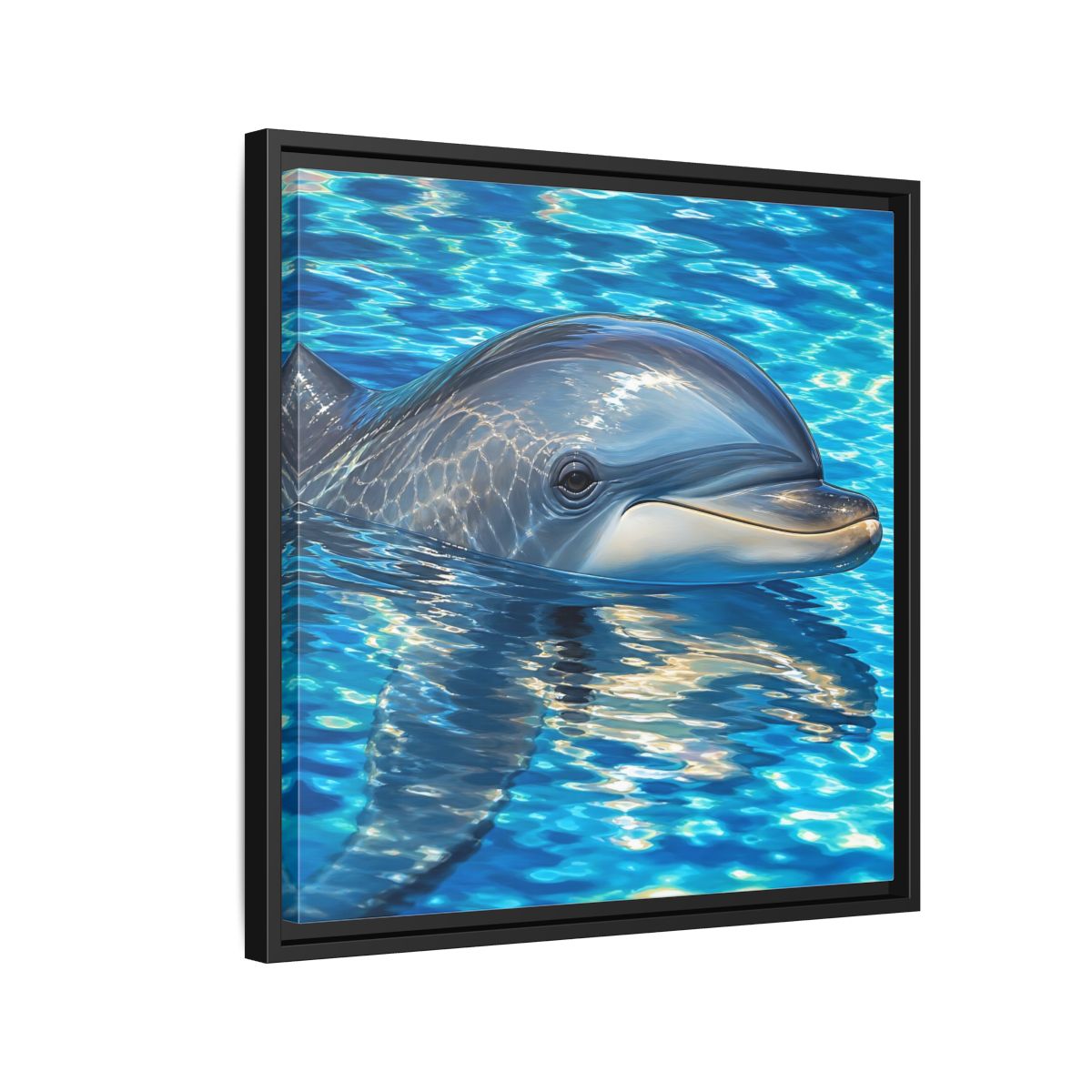 Side Mockup 12. Animals Dolphin Blue Dolphin shown as stretched canvas wall art
