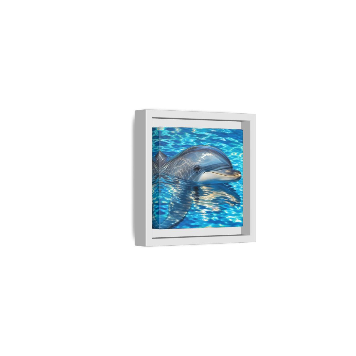 Side Mockup 22. Animals Dolphin Blue Dolphin shown as stretched canvas wall art