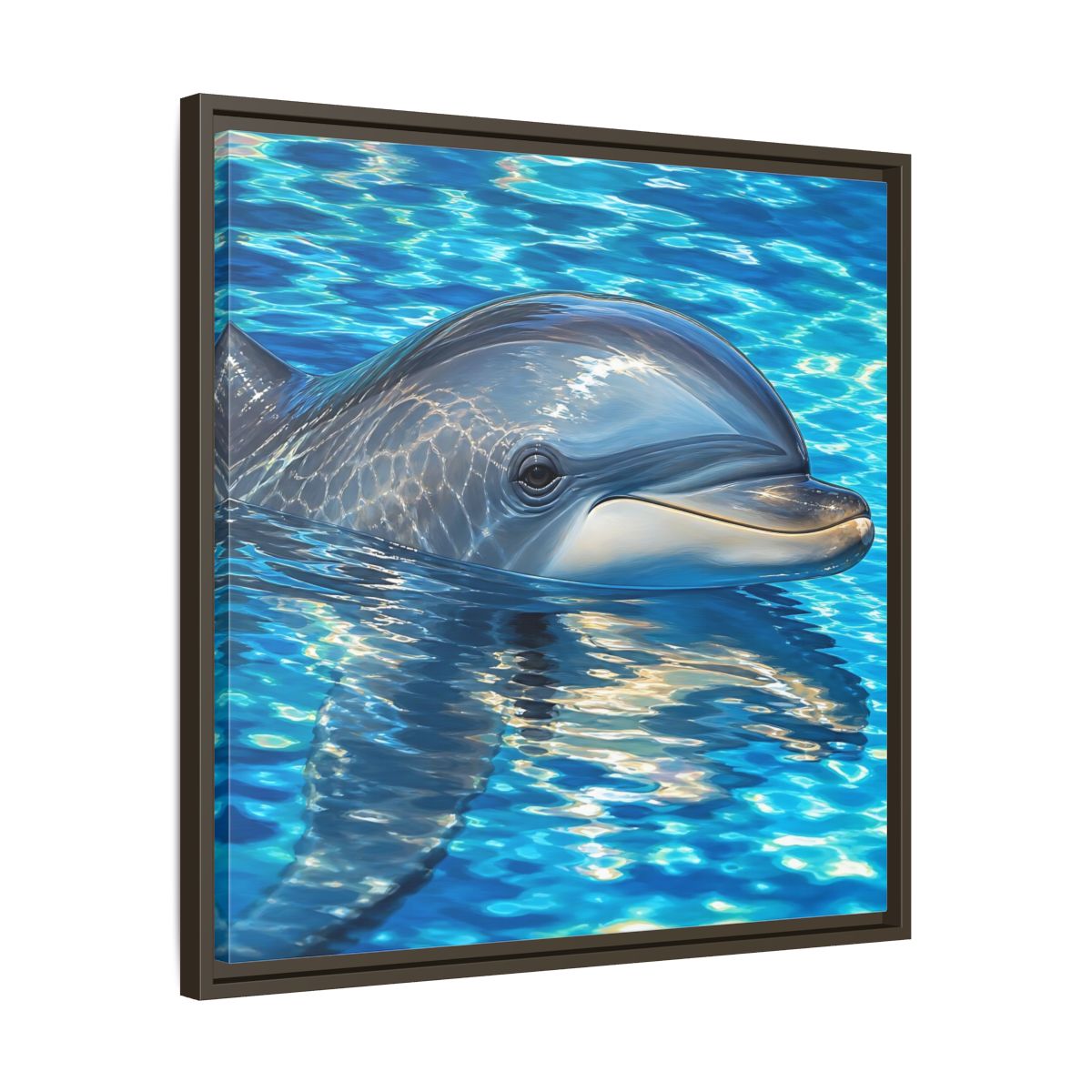 Side Mockup 27. Animals Dolphin Blue Dolphin shown as stretched canvas wall art