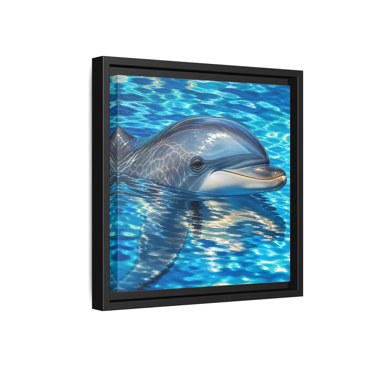 Side Mockup 18. Animals Dolphin Blue Dolphin shown as stretched canvas wall art