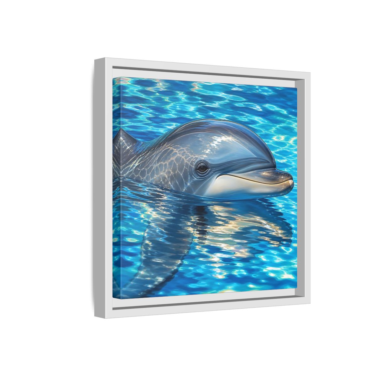 Side Mockup 16. Animals Dolphin Blue Dolphin shown as stretched canvas wall art