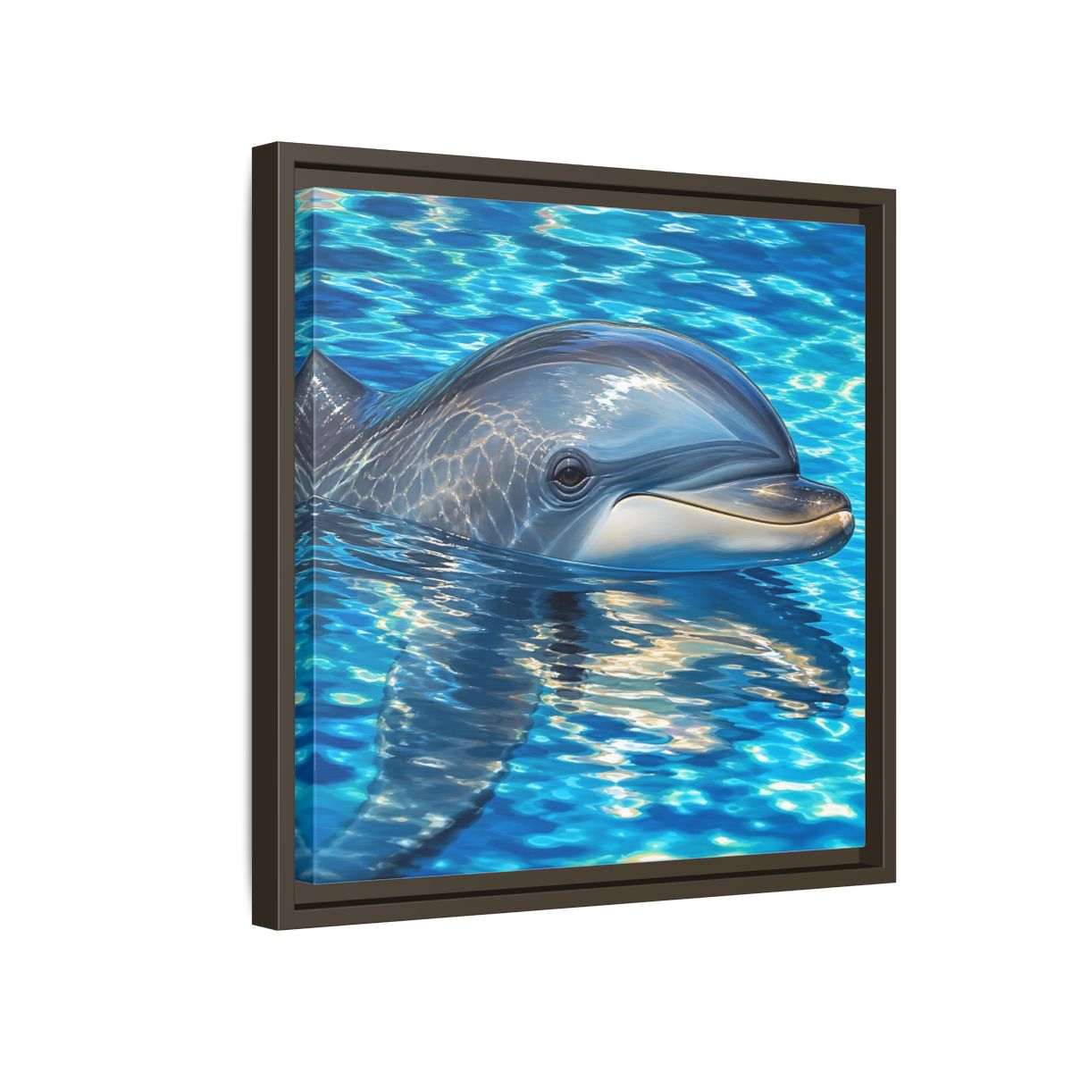 Side Mockup 14. Animals Dolphin Blue Dolphin shown as stretched canvas wall art