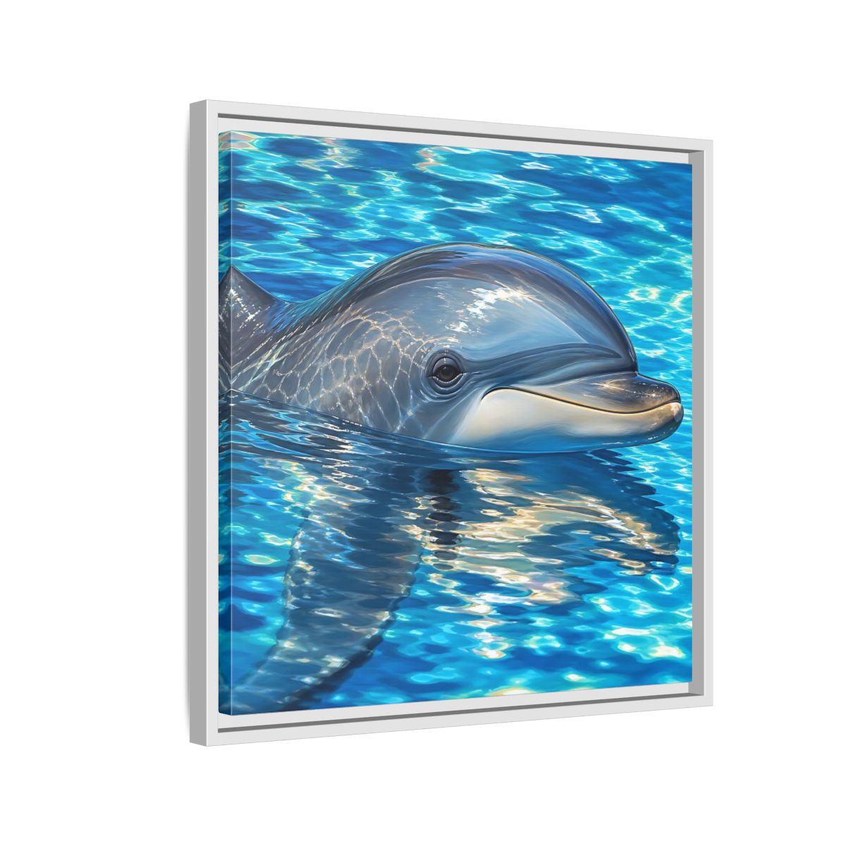 Side Mockup 10. Animals Dolphin Blue Dolphin shown as stretched canvas wall art
