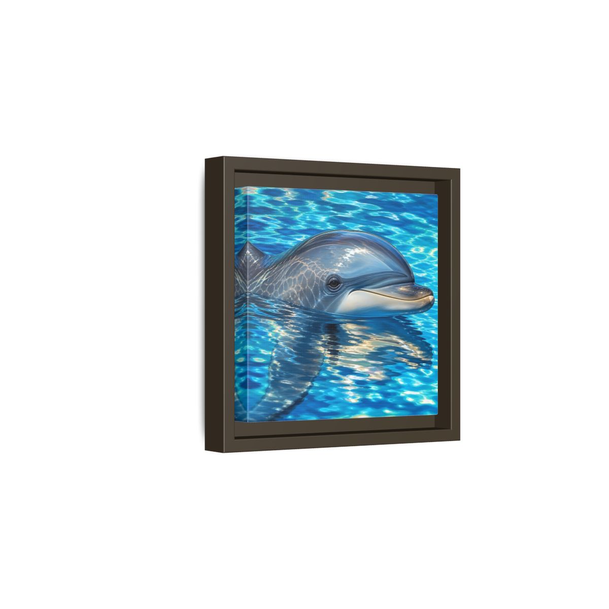 Side Mockup 2. Animals Dolphin Blue Dolphin shown as stretched canvas wall art