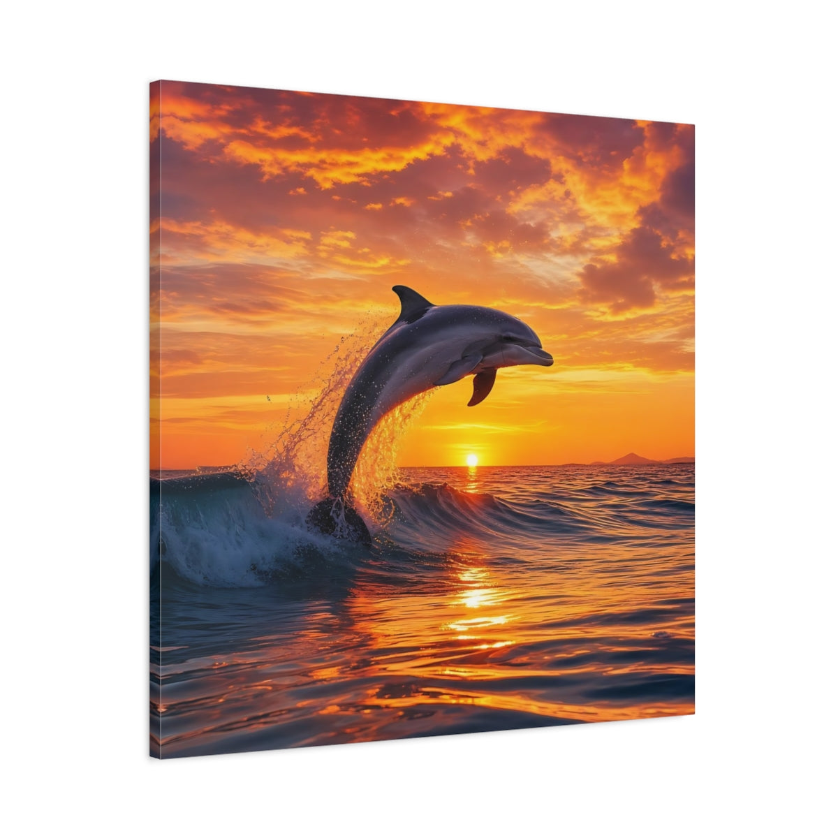 Main Mockup. Animals Dolphin Orange And Blue shown as stretched canvas wall art