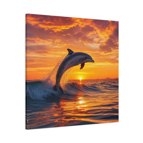 Main Mockup. Animals Dolphin Orange And Blue shown as stretched canvas wall art