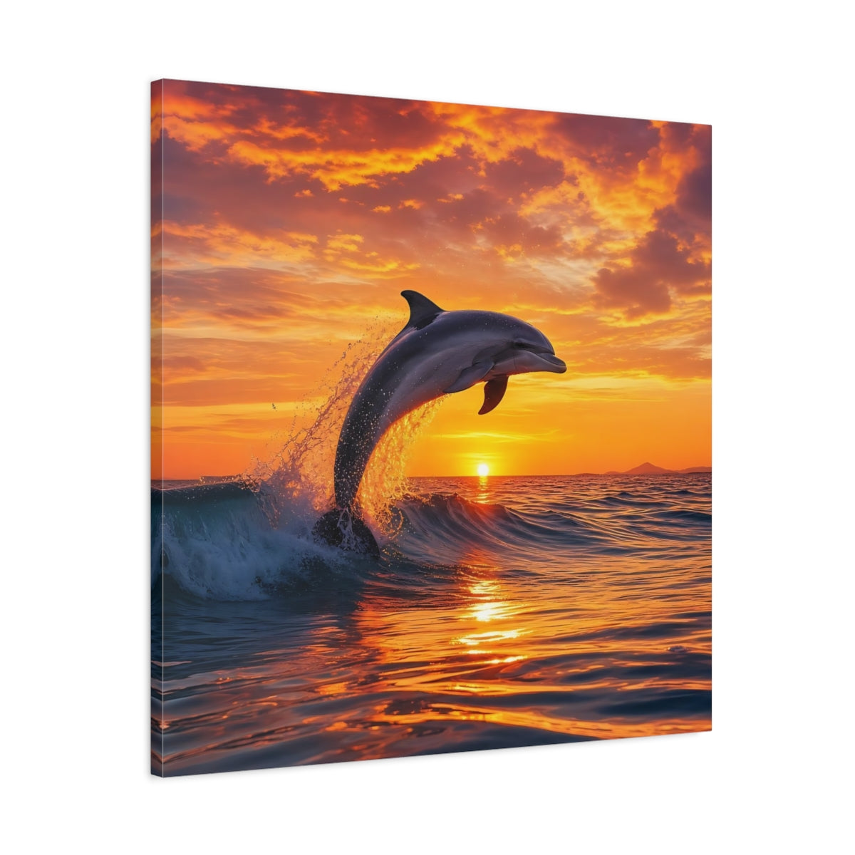 Side Mockup 3. Animals Dolphin Orange And Blue shown as stretched canvas wall art