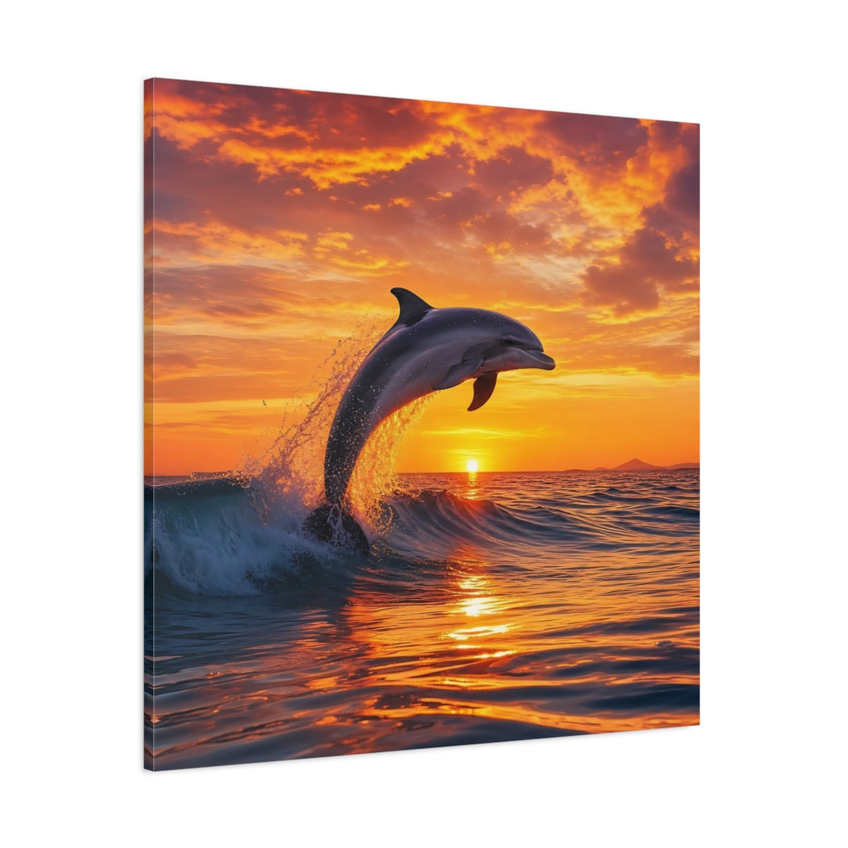 Side Mockup 1. Animals Dolphin Orange And Blue shown as stretched canvas wall art