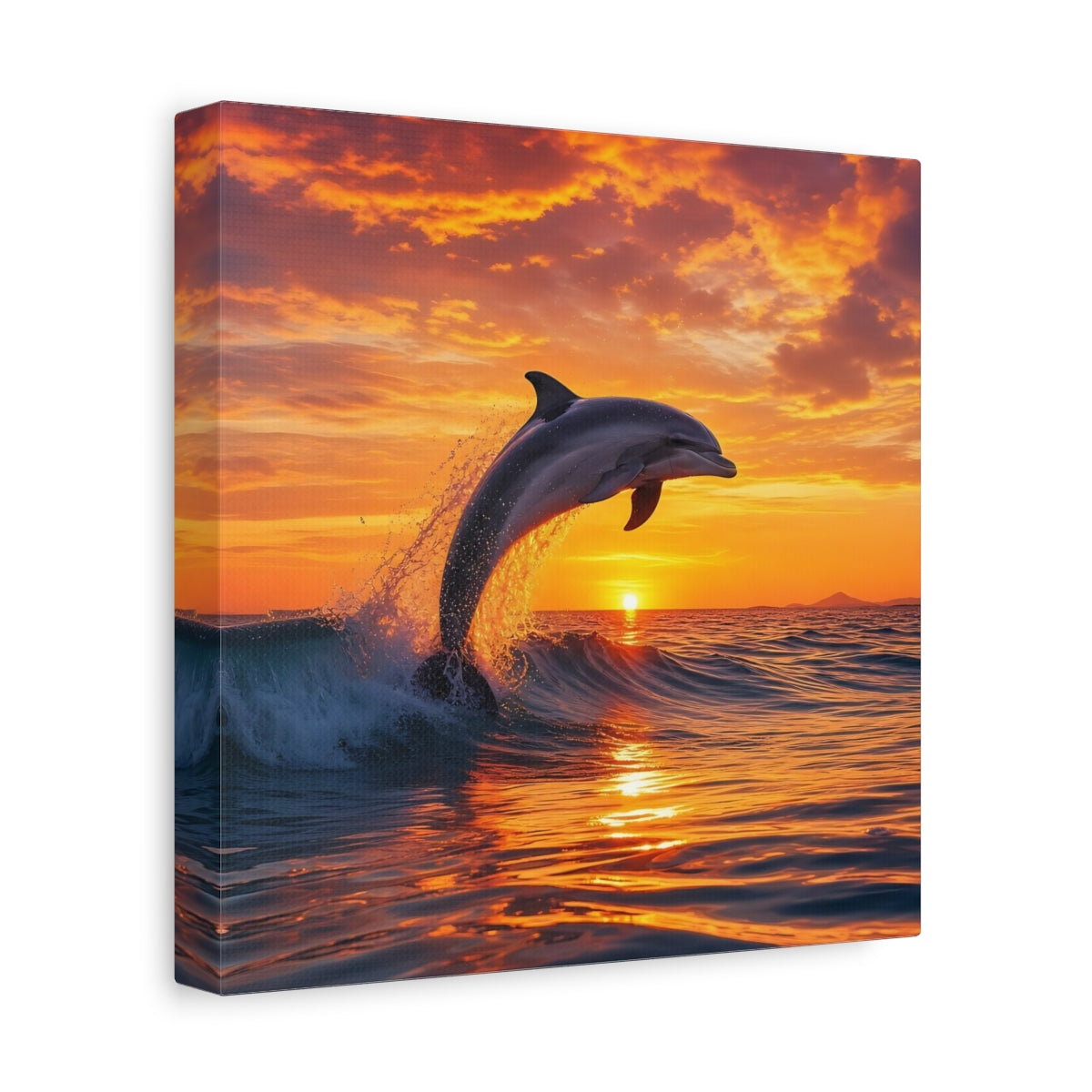 Side Mockup 9. Animals Dolphin Orange And Blue shown as stretched canvas wall art