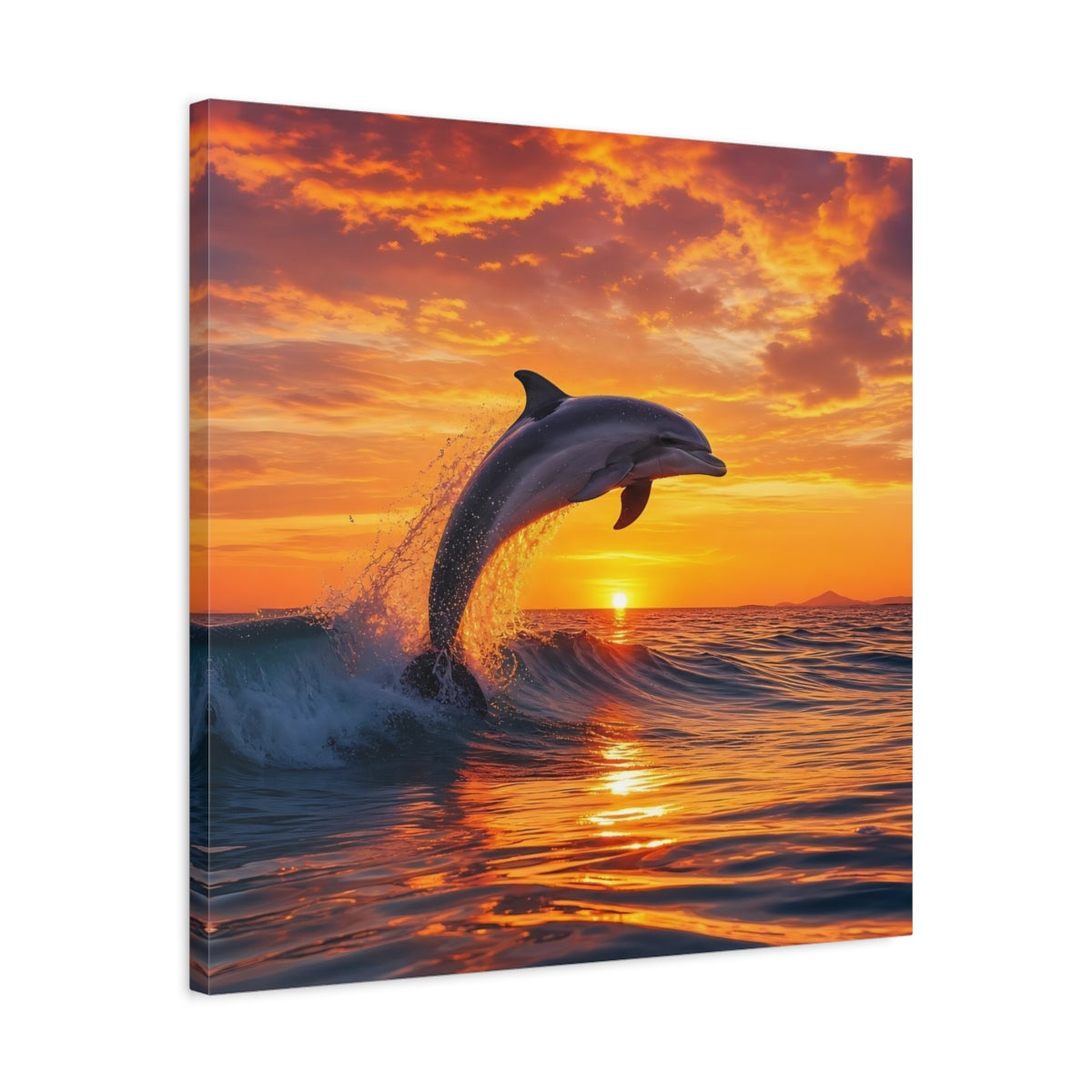 Side Mockup 4. Animals Dolphin Orange And Blue shown as stretched canvas wall art