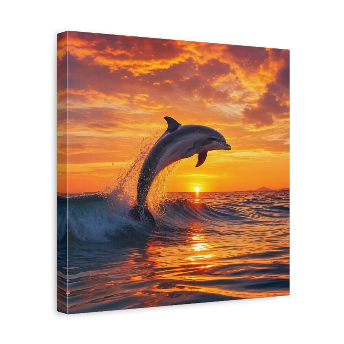 Side Mockup 7. Animals Dolphin Orange And Blue shown as stretched canvas wall art